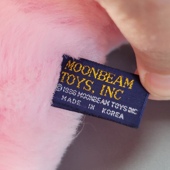 Pink Plush Teddy Bear Vintage 1988 Moonbeam Toys 12" Floral Paws Bow Korea - Picture 10 of 11